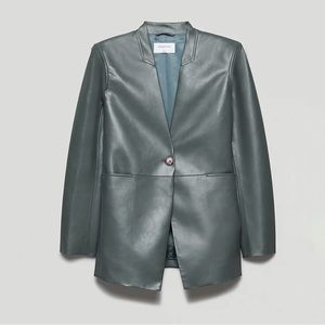 Aritzia Babaton Launch Blazer Vegan Leather Smoky Emerald Green Large